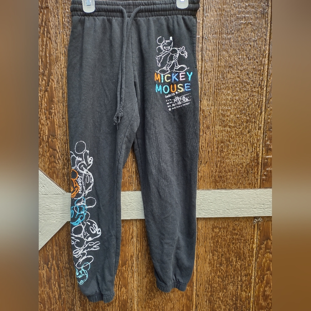 Disney Mickey Mouse Sweatpants Jogger Pants Junior’s S (3-5) Black Embroidered